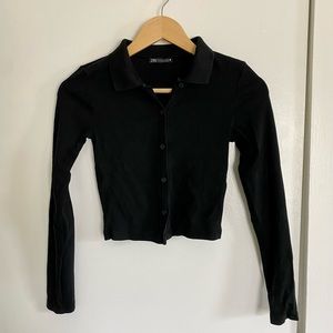 Black Zara basic button up knit